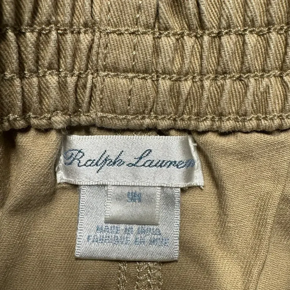 Ralph Lauren Baby Boys Khaki Tan Cargo Pants Navy Belted Pull On Cotton Size 9M